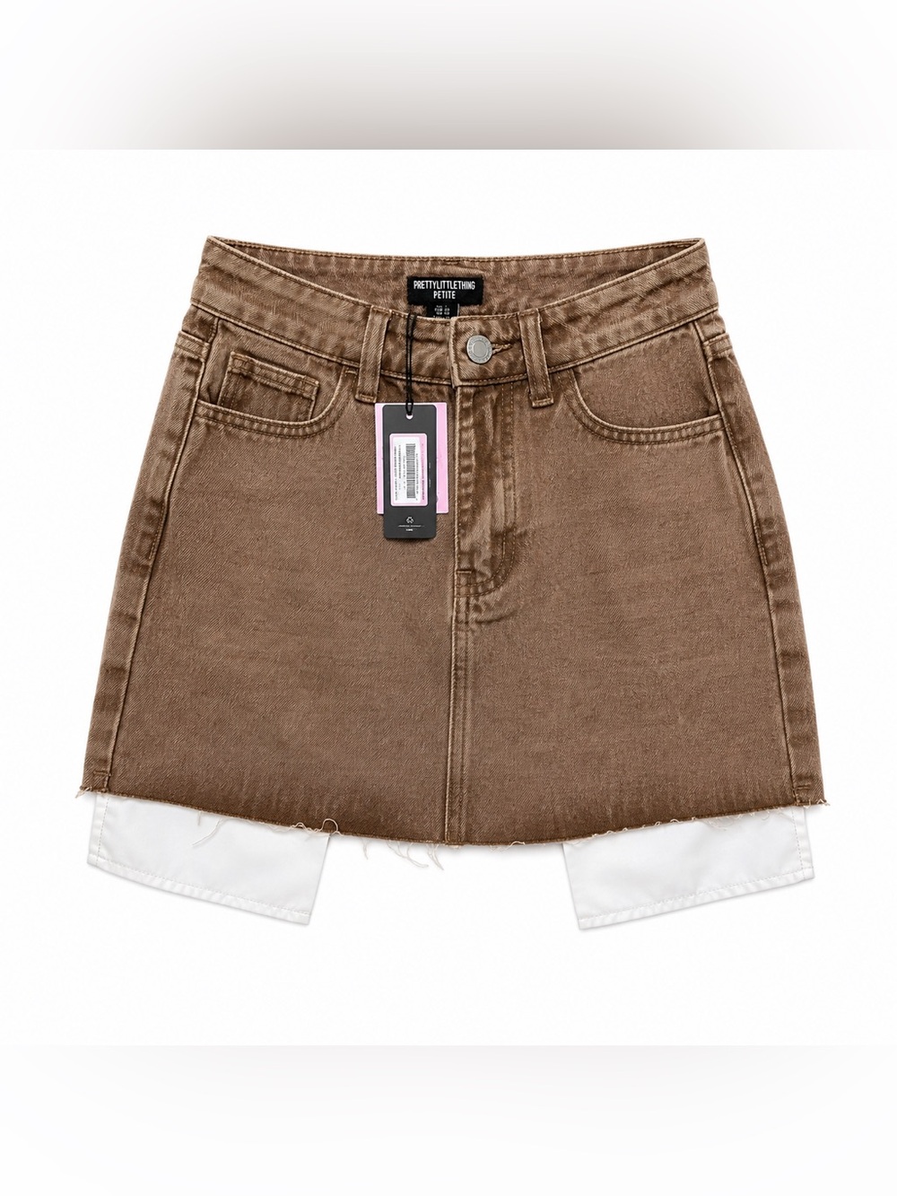 PRETTYLITTLETHING Petite Brown Denim Mini Skirt Size 00